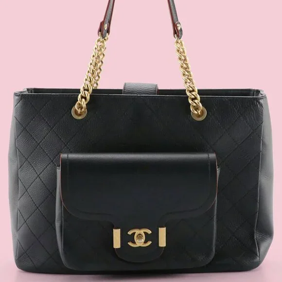 Chanel Black Calfskin Stitched Archi Chic Large Shopping Tote - Picture 2 of 12